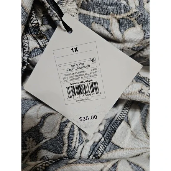 Ava & Viv Ruffle Sleeve Empire Waist Linen Blend Dress In Black Floral 1X - Picture 10 of 11